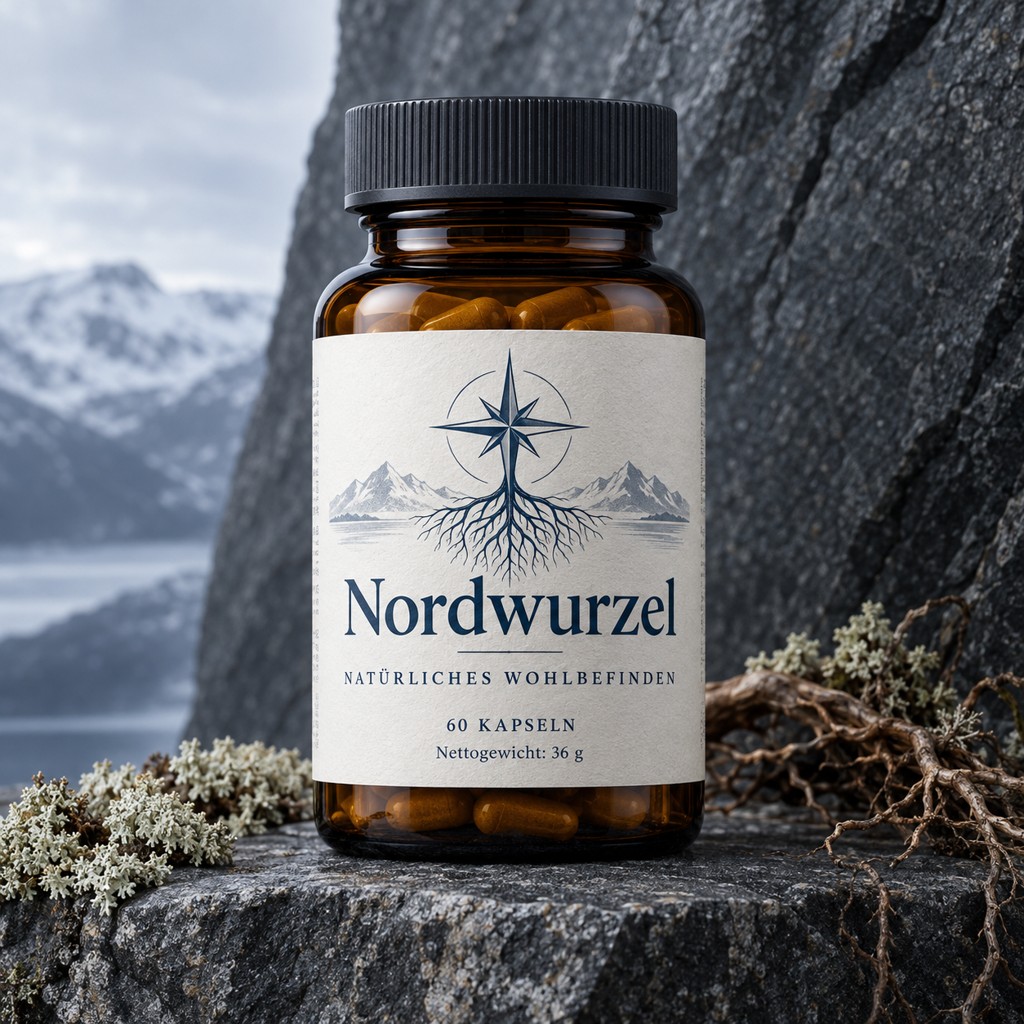 Nordwurzel in einer Produktaufnahme mit lesbarem Etikett